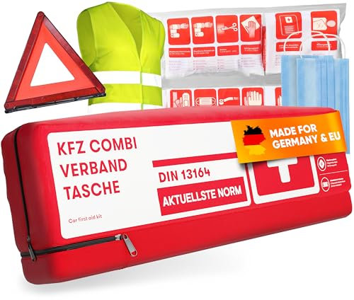 PURAHELP® KFZ Erste Hilfe Set Kombitasche inkl. Warndreieck & Warnweste [DIN 13164] - Auto Erste Hilfe Kit mit Verbandstasche - StVO Konform für 2025 - PKW Verbandskasten - First Aid Emergency Kit Car