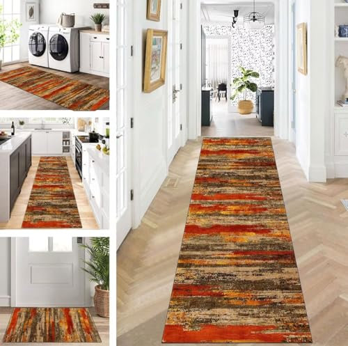 ZUZEKU Läufer Flur Küche Waschbar rutschfest 80X150cm Rot Braun Lang Küchenteppich Flurteppich Teppich Fur Korridor Wohnzimmer Schlafzimmer Meterware Anpassbar