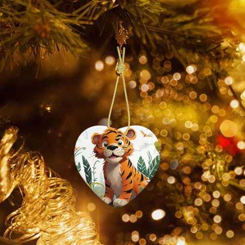Keramik-Ornament, Cartoon-Tiger, Weihnachtsschmuck, Feiertage, Weihnachtsbaumschmuck, hängende Ornamente, Keramik, hängendes Herz-Ornament für Heimdekoration