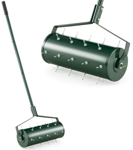 Lawn Aerator Roller with Sand Filled Drum & Detachable Handle - 45cm/53cm Manual Grass Spikes Tool for Backyard Maintenance and Soil Grass