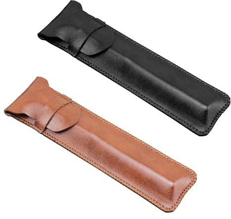 SpetngSake 2 Stück Kugelschreiber Etui Schwarz & Braun,Lederetui Stifte Etui Handgemachte,Füllfederhalter Etui für 1-2 Stifte,Handgefertigte PU-Leder Stiftetui,Stifttasche Leder für Bleistifte,Stifte