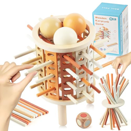 TIVUNORON Spiel Brettspiel aus Holz, Montessori Spiel Holz, Kinder Holzstäbchen Familienspiel, Bunte Holzstäbchen Würfelspiel Lernspiele ab 3 Jahre