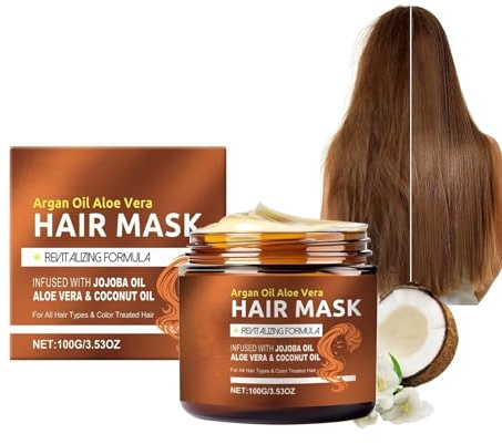 Argan Oil Hair Mask,Hair Mask for Damaged Hair,With Jojoba Oil Aloe Vera & Coconut Oil for All Hair Types,Provides Repair and Moisturizing for Dry Damaged Hair,Natural Nourishing Hair Conditioner