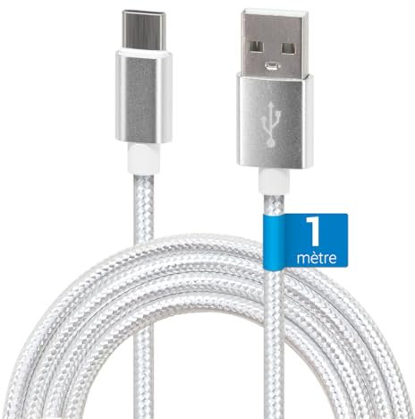 Waytex - Cable USB C 3.1 a USB para cargador y datos, longitud 1,00 m, enchufe tipo C macho y tipo A macho, funda de nailon antirotura para iPhone, iPad, Samsung y cualquier dispositivo con conector C