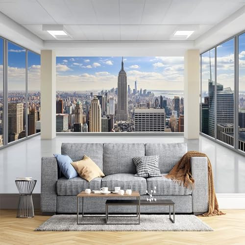 JEDTAKCT Papier Peint New York Moderne 400X280Cm Photo Mural Gratte-Ciels Bureau Chambre Salon Enfants Wallpaper Mural Décor Motif Poster Personnalisé Décoration Murale
