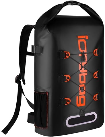 IDRYBAG Wasserdichter Rucksack für Damen und Herren, 30L, Orange, Kajakfahren, Wandern, Klettern