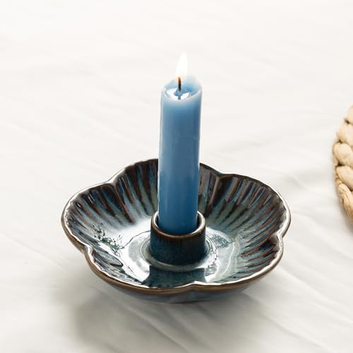 Keramik-Kerzenhalter, Kerzenhalter für Kerzen, Weihrauch, Santo Palo, rustikale Vintage-Heimdekoration für Halloween, Weihnachten, Hochzeiten, Esszimmertisch und Wohnzimmerdisplay (blau)