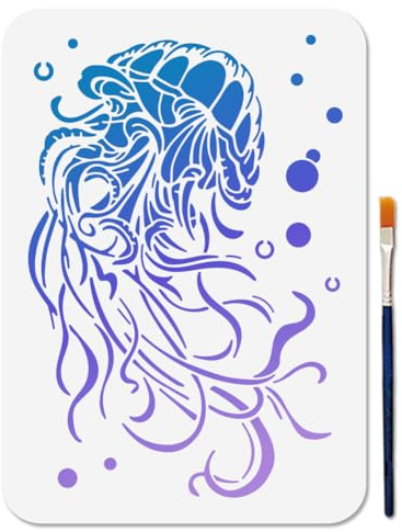 MAYJOYDIY Schablone Mit Verträumten Quallen Wiederverwendbar Sommer Ozean Blasen Schablonen Zum Malen 29.7×21cm Meereslebewesen Kunstvorlagen Mit Pinsel Für Fenster Holz Wände Heimgeschenk Dekoration