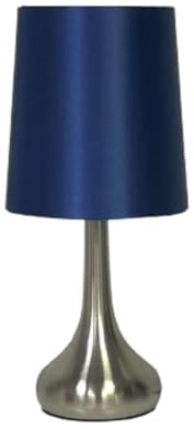 Monal Navilux Modern Chrome Teardrop Touch Table Lamp with Navy Faux Silk Shade | 4-Stage Dimmable | Silver Brushed | Stylish Lighting for Bedroom, Living Room, Office (Single lamp)