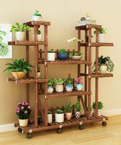 Junpllvic Grande portavasi a scala per piante da interno ed esterno, portavasi con ruota per patio, giardino, veranda, finestra, soggiorno, balcone