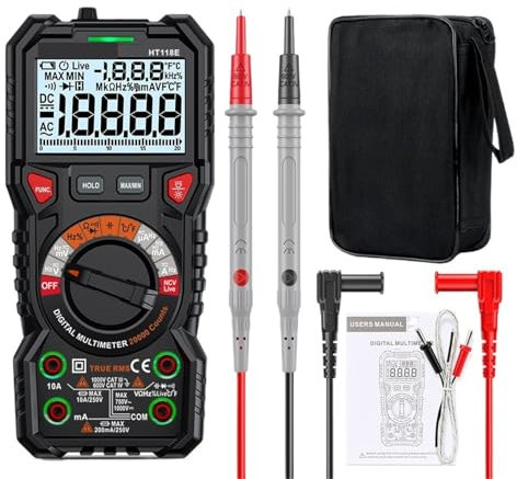 QAVLXIE HT118 Multimetro Digitale Ture RMS Auto Range NCV Hz 1000V AC/DC 6000 conteggi Tester multimetro Professionale ad Alta precisione(HT118E)