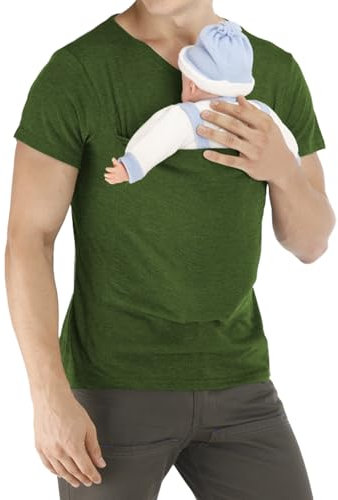 Porte-bébé d'été pour hommes T-shirts hommes bébé carrier chemise père kangourou t-shirt col en V t-shirts à manches courtes respirant chemise kangourou pour papa et bébé robes enceintes t-shirt