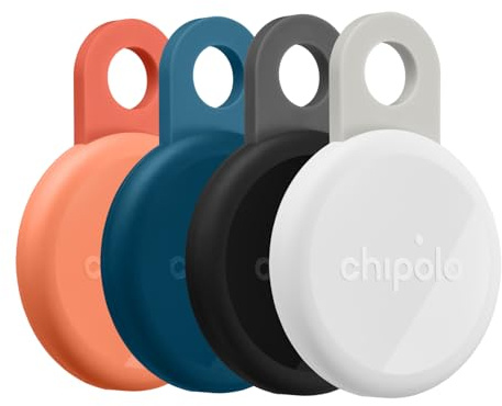 Chipolo Loop - Tracker Bluetooth Rechargeable pour clés et Sacs | Compatible Apple Localiser ou Google, Fais sonner ton téléphone & alertes hors portée Android - 4 Pack