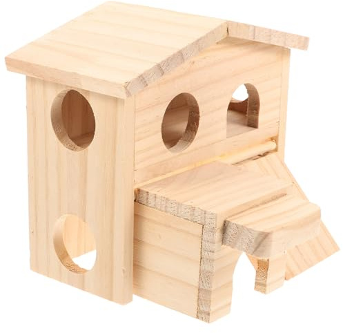 ERINGOGO Chinchilla Holzhaus Doppelstöckig Hamsterburg Kleintierhütte mit Nestplatz Spielzeug Zubehör für Chinchillakäfig Kleintiere und Hamster