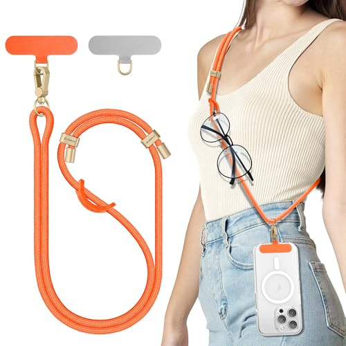 SURPHY Verstellbar Handykette Universal zum Umhängen Stabil Handyband | für Holiday, Outdoor, Reise, Phone Lanyard mit Robuste Haken Kompatibel mit alle Smartphones Kopfhörer, Orange