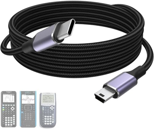 USB-C auf Mini USB Kabel, Geflochten Schnellladekabel Mini USB-Ladekabel für Texas Instruments Rechner TI-84 Plus CE Grafikrechner, TI-Nspire CX/CX CAS, TI-84 Plus CE Farbe/C Silber, TI 89 Titan, 1 m