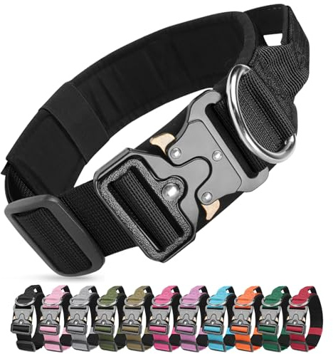 Ledeak Taktisches Hundehalsband mit Griff, Weich Gepolstert Verstellbares Hunde Halsband, Nylon Breit Trainings Halsband, Robuster Dog Collar mit Metallschnalle für Mittlere Große Hunde (Schwarz, M)