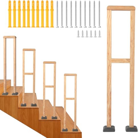 HAIORJUN Barandilla Escalera Interior de Madera, Estable y Sin Deformación, Pasamanos para Escaleras en Forma de H Madera de álamo Impermeable para Hogar Moderno, Dúplex y Loft (Color Madera, 80 cm)