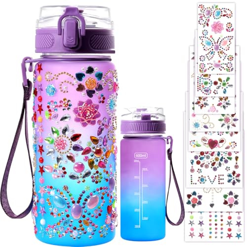 KINGTLE Geschenk Mädchen 14 Jahre,DIY Trinkflasche Kinder Schule Wasserflaschen mit Glitzer Diamant Aufklebern,Geburtstag Geschenke für Mädche 14 Jahre,Geburtstagsgeschenke für Mädchen