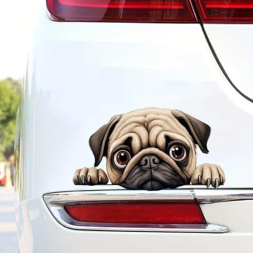 2PCS Niedliche Mops Vinyl Autoaufkleber 15x8cm, lustige zerknitterte Hund Aufkleber für Auto, Laptop, Fenster, Wand, Haustierliebhaber Dekor |# DK114