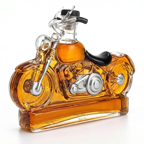 PORUPAEL 300ML 3D Motorcycle Whiskey Decanter - Hand Blown Art Glass Novelty Spirits Bottle, Truck-Shaped Liquor Dispenser & Storage, Unique Gift for Bikers, Whisky Lovers, Home Bar Decor