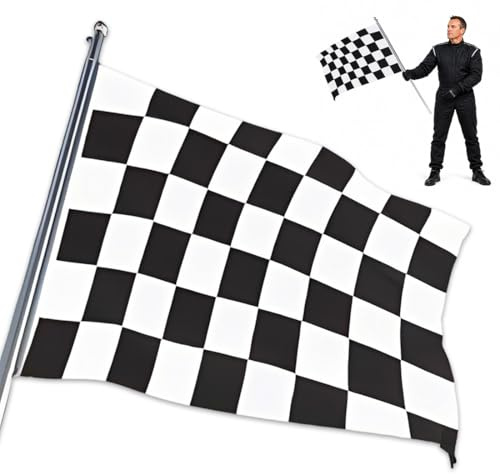 EIYVUAL Bandiera da corsa a scacchi nera e bianca, Bandiera Formula 1,Bandiera auto da corsa, Festa di compleanno, Bandiera traguardo,per auto da corsa, eventi sportivi,90x150 cm