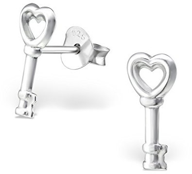 The Rose & Silver Company Women 925 Sterling Silver Key Heart Shaped Stud Earrings