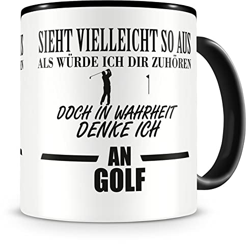 Samunshi® Ich denke an Golf Tasse Kaffeetasse Teetasse Kaffeepott Kaffeebecher Becher H:95mm/D:82mm schwarz