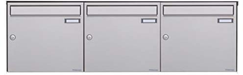 Aufputz Briefkastenanlage Design Basic 382A (3 Briefkästen, waagerecht, Edelstahl, 240er Korn geschliffen)