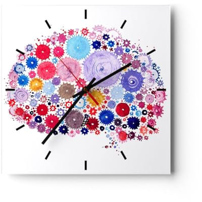 Modern Wanduhr Gehirn Innovation Inspiration 40x40cm Quadrat Groß Wand Uhr Glas Analog Zimmeruhren Küche Büro Wohnzimmer Glasuhr Wall Clock Dekoration Design Wanddekoration Küchenuhr C3AC40x40-2977