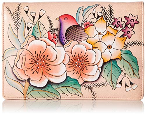 Anna by Anuschka Damen Organizer-Portemonna Geldbörse, Leder, handbemalt, Vintage Garten