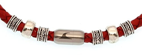 WAVEPIRATE® Echt Leder-Halskette Charm F Rot 45 cmEdelstahl-Verschluss in Geschenk-Box Surfer Damen Herren
