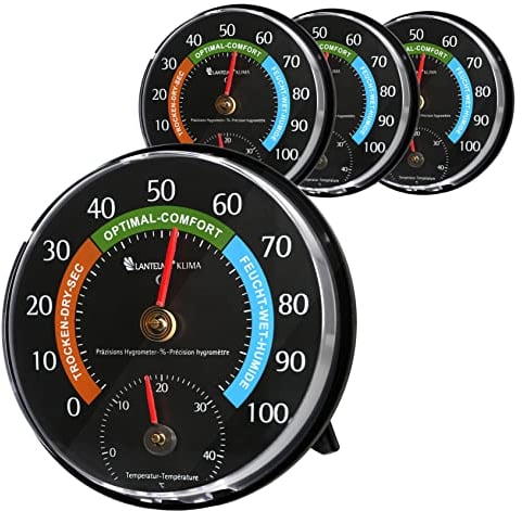 Lantelme 4 Stück Kombi-Hygrometer- und Thermometer Set | Analog für Innenräume | Luftfeuchtigkeits- und Temperaturmesser für Zimmer, Landwirtschaft und Gewächshaus | Unterstützt ein gesundes Raumklima