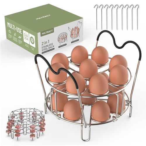 Maxracy Stackable Egg Steamer Rack Trivet 9 Holes with Heat Resistant Handles for Instant Pot Accessories Stainless Steel Egg Assit fits 6qt 8qt Pressure Cooker(9 Holes Handle Set)