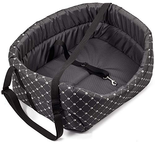 BOUTIQUE ZOO Hunde Autositz Universal Waschbar Abriebfest, Autositz Hund für Vordersitz, Beifahrersitz, Rückbank, Hundebett Hundetasche, L: 56 cm x 48 cm, Schwarz/Dunkelgrau - Polyester