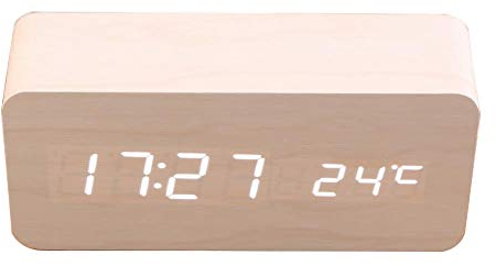 Hztyyier Hölzerne LED Digital Wecker Multifunktionale USB Power Tischuhr Clock mit Temperatur Display für Home Office(#3)