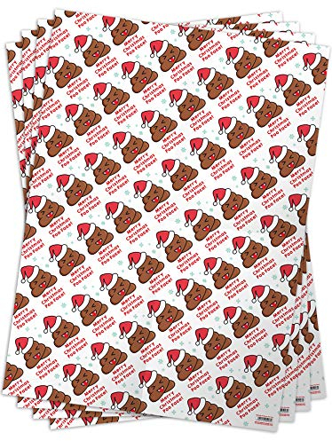 Brainbox Candy - 4 Bögen lustiges Weihnachtspapier mit Aufschrift Christmas Poo Face – Weihnachts-Geschenkpapier – nicht traditionelles Geschenkpapier für jeden mit einem frechen Sinn für Humor