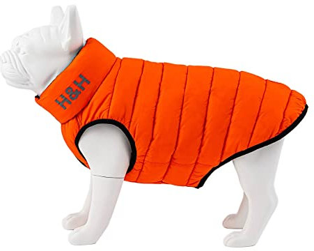 HUGO & HUDSON Reversible Pufferjacke für Hunde, wasserabweisender Mantel, Orange und Marineblau, S35