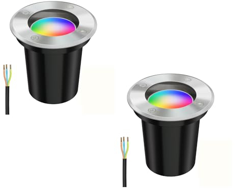 ledscom.de 2 Stück Boden-Einbauleuchte BOLI für außen Edelstahl rund IP67 108mm Ø inkl. Smart Home RGBW GU10 LED Lampe, 5,41W, 473lm