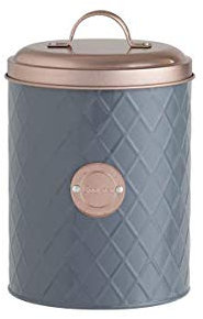 Biscuit Tin - with Copper Lid Storage Canister - Modern Round High-Capacity - Smooth and Attractive Finish - Decorative Jar Grey/Copper, 13 x 13 x 17.5 cm
