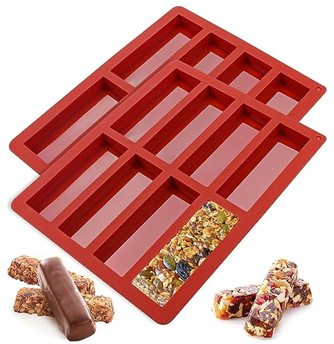 webake Müsliriegel Backform Silikon 2 Stück Müsliriegelform Rechteckige Kuchenform Energieriegel Silikonform mit 8 Fächern für Schokolade, Muffin, Brownie, Maisbrot, Käsekuchen und Seife