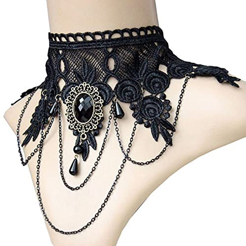 QIN Girocolli gotici Sexy Collana Girocollo con Collo in Pizzo Nero di Cristallo Collana Girocollo Vintage vittoriana da Donna