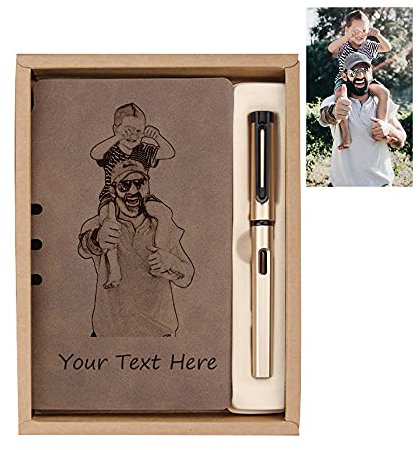 Mintao Personalisiertes Leder-Tagebuch，Personalisiertes persönliches Tagebuch，A5/A6 Benutzerdefiniertes Cover-Foto- und Text-Notizbuch für Schriftsteller und Unternehmen (Buch+Stift)