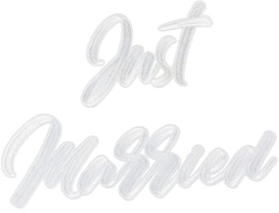 PartyDeco Bügelbild Schriftzug 30x18cm Just Married - Bügelsticker für Kleidung zur Hochzeit - Bügelflicken Applikationen zum Aufbügeln für Erwachsene - Aufbügelflicken & Aufbügler Groß - Weiß