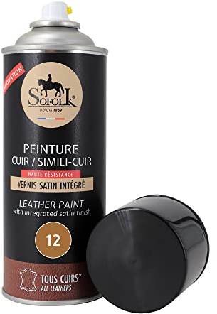 Sofolk - Lederfarbe mit integriertem Lack - Rückfärbung von beschädigtem, zerkratztem und verfärbtem Leder: Lenkrad, Autositz, Sofa, Schuhe, Jacke und Kleidung - Aerosol 400ml - 12-Light Brown