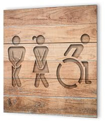 DECOHO - Panneau pictogramme de signalisation fun · Toilettes Trio H/F PMR | Texture Bois - Marron