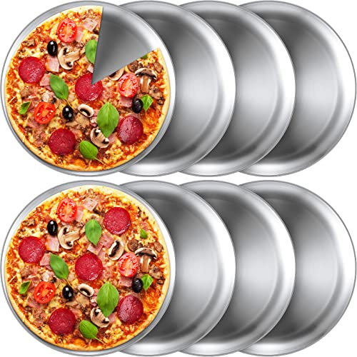 Lot de 8 poêles à pizza rondes en acier inoxydable pour four, cuisine, pâtisserie, maison, restaurant, robuste, réutilisable, facile à nettoyer (30,5 cm)