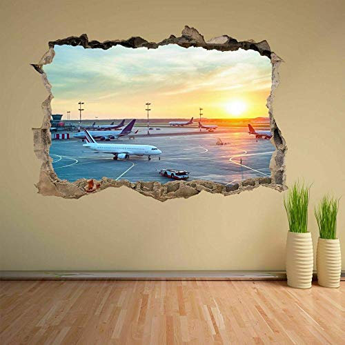 Pegatinas de pared Mural calcomanía cartel Aeropuerto aeroplanos atardecer etiqueta de la pared mural calcomanía niños dormitorio decoración del hogar cm8