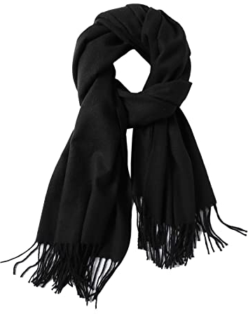 Cashmere Feel Scarfs for Women Men Long Fringe Scarf Ladies Wraps Shawls Scarves - Black