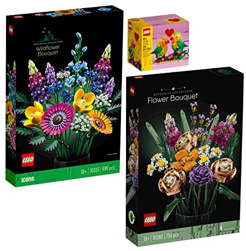 Lego 3er Set: 10313 Wildblumenstrauß, 10280 Blumenstrauß & 40522 Valentins-Turteltauben